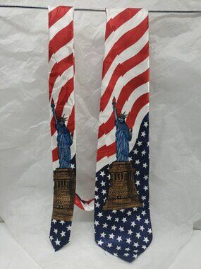 Steven Harris Hand Made American Flag Statue Of Liberty Men's Neck Tie